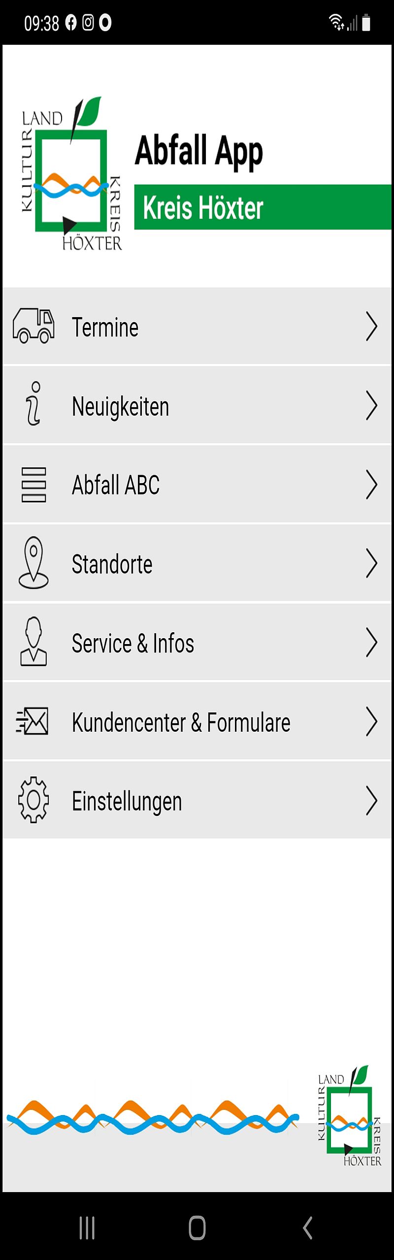 Übersichtlich präsentiert die neue Abfall-App das weite Themenspektrum der Abfallwirtschaft des Kreises Höxter. Screenshot: Kreis Höxter